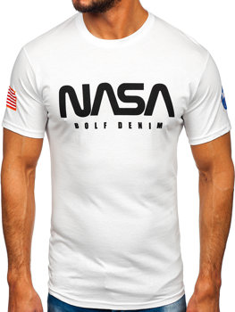  Bolf Herren Baumwoll T-Shirt mit Motiv Weiß 14401