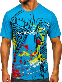 Bolf Herren Baumwoll T-Shirt mit Motiv Blau  143000