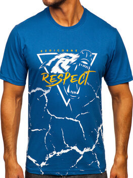 Bolf Herren Baumwoll T-Shirt mit Motiv Blau  5035