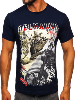 Bolf Herren Baumwoll T-Shirt mit Motiv Dunkelblau  143008