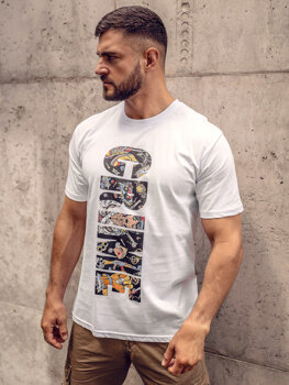 Bolf Herren Baumwoll T-Shirt mit Print Weiß 143023A