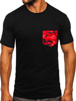 Bolf Herren Baumwoll T-Shirt mit Tasche Schwarz-Rot 14507