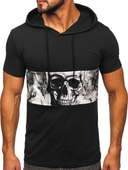 Bolf Herren T-Shirt mit Kapuze mit Motiv Schwarz  8T971