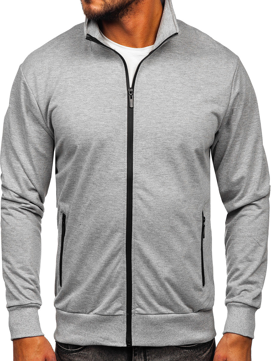 Bolf Herren Sweatjacke Sweatshirt mit Grau Stehkragen B069