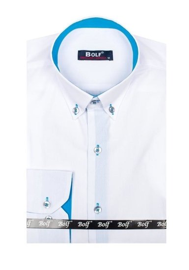 Bolf Herren Hemd Elegant Langarm Weiß-Hellblau  5722-1-A