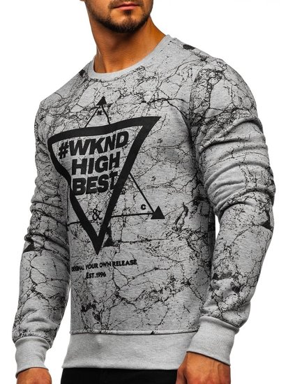 Bolf Herren Sweatshirt ohne Kapuze mit Motiv Grau  J40