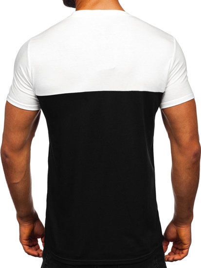 Bolf Herren T-Shirt ohne Aufdruck mit Brusttasche Weiß-Schwarz
