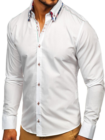 Herren Hemd Langarm Elegant Weiß Bolf 3701